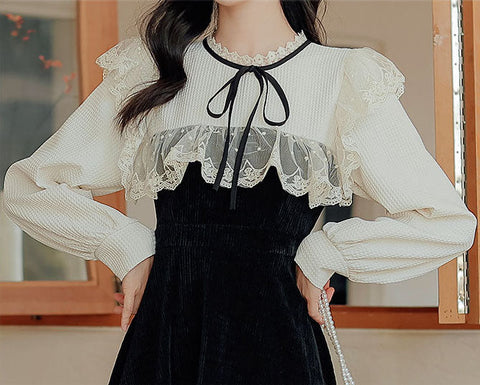 Square Lace High Neck Sweater Dress