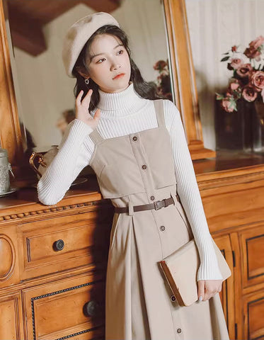 Suede Button Up Cami Pinafore Dress