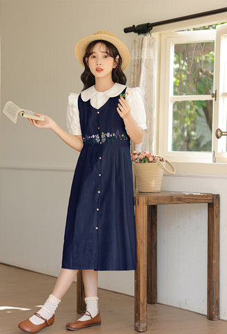 Wild Garden Button Pinafore Dress