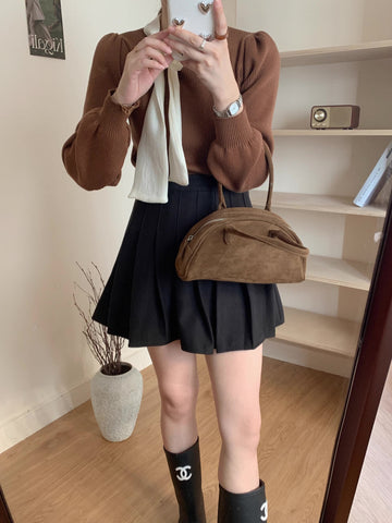 Pullover mit Puffärmeln und Bindekragen