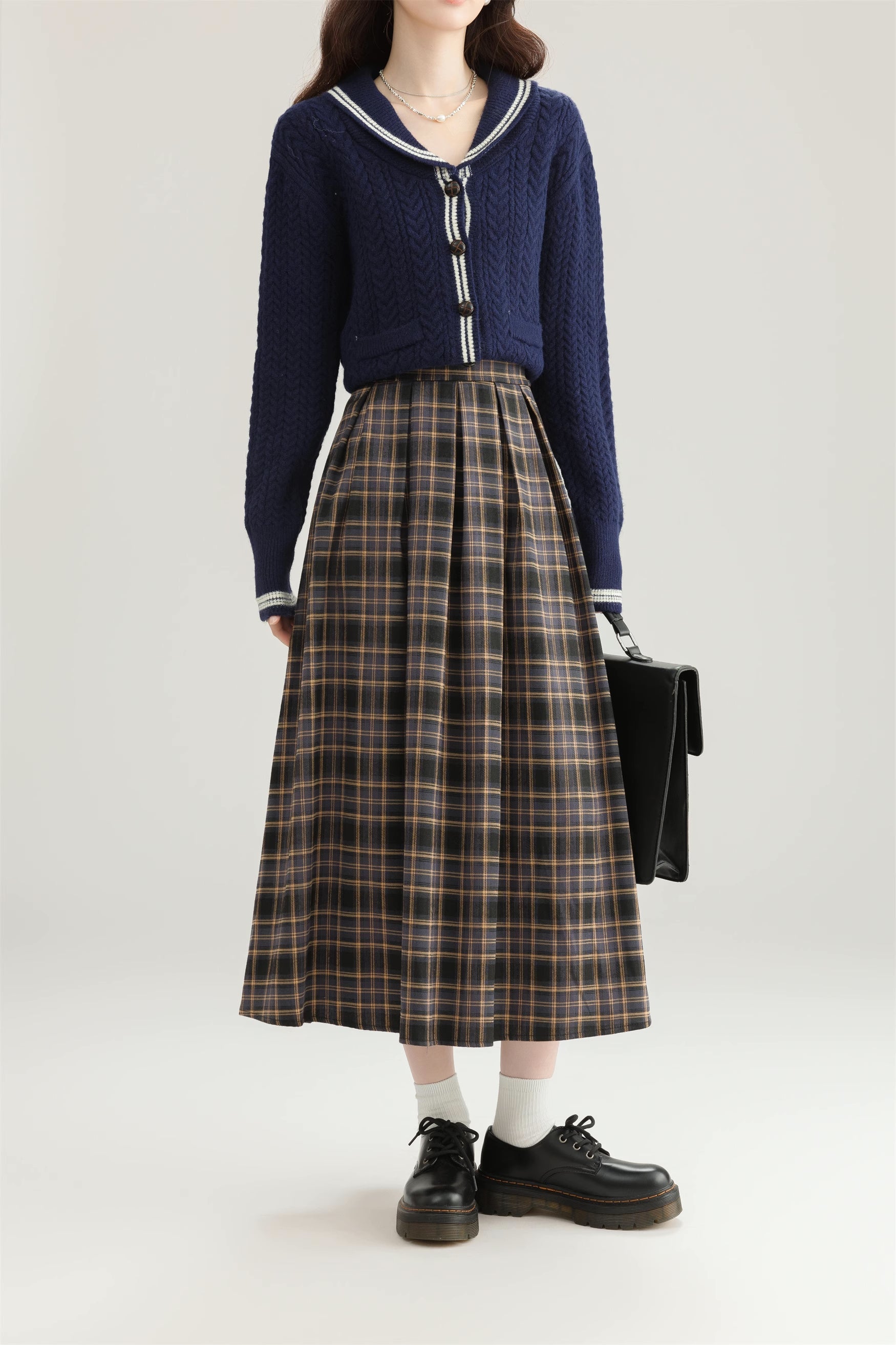 Autumnal Plaid Midi Skirt