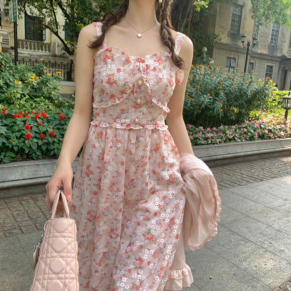 Vestido camisola floral con estampado de taza de té