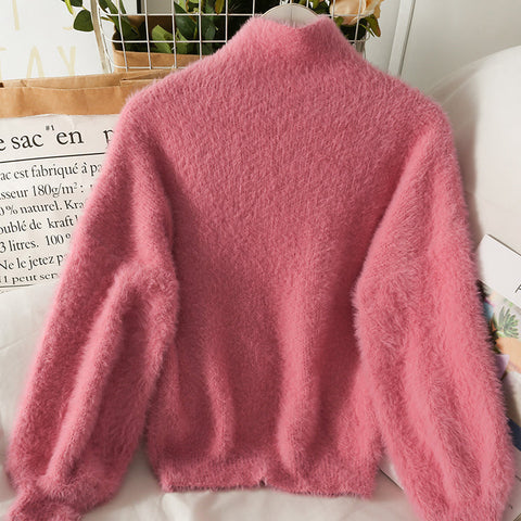 Fuzzy High Neck Sweater