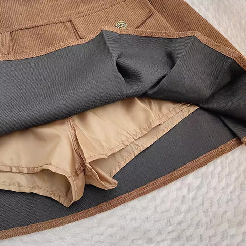 Corduroy Belted Pleat Skirt