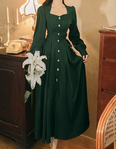 Emerald Button Midi Dress