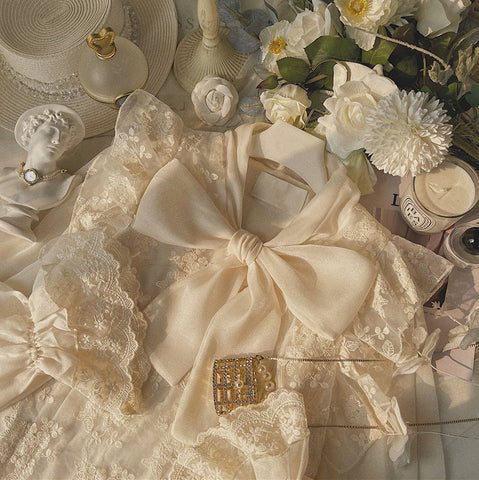 Ruffle Lace Tie Neck Blouse