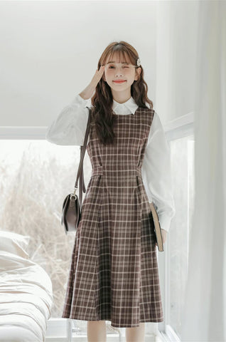 Cocoa Plaid Midi Dress