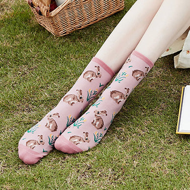 Conjunto de calcetines con estampado floral de conejito