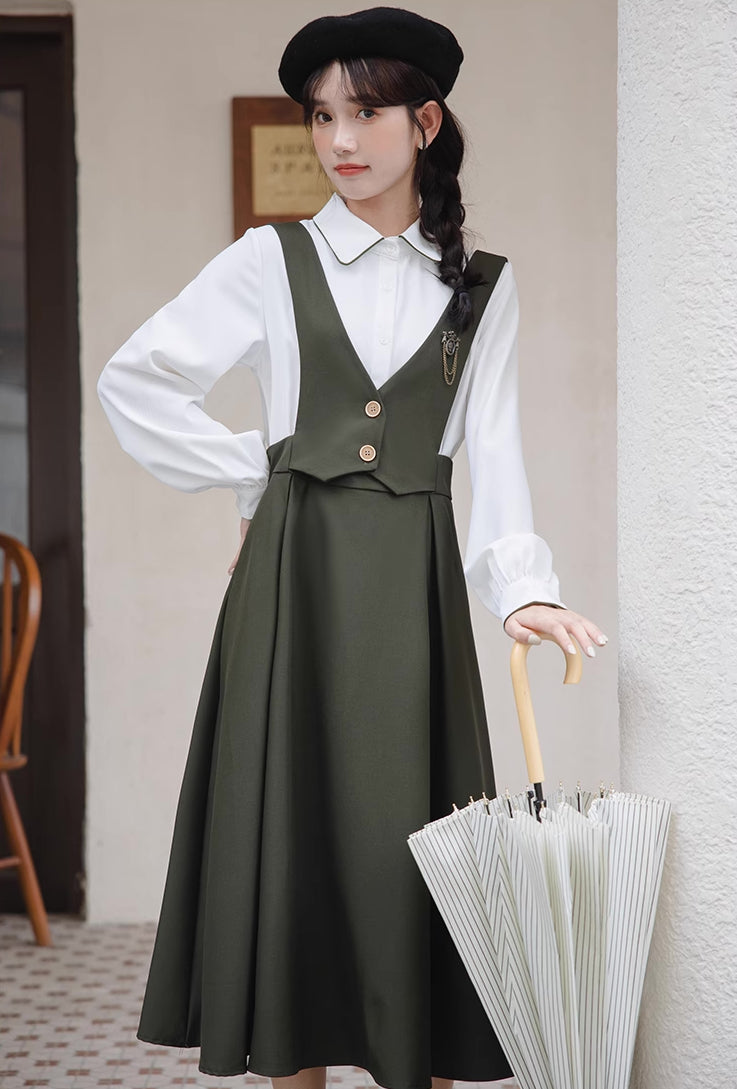 Basic Woven Vest Pinafore Dress / Blouse