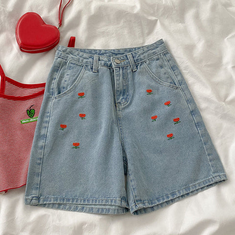 Little Tulip Embroidered Shorts