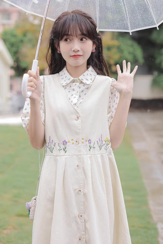 Wild Garden Button Pinafore Dress