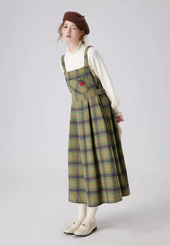 Matcha Plaid Midi Pinafore