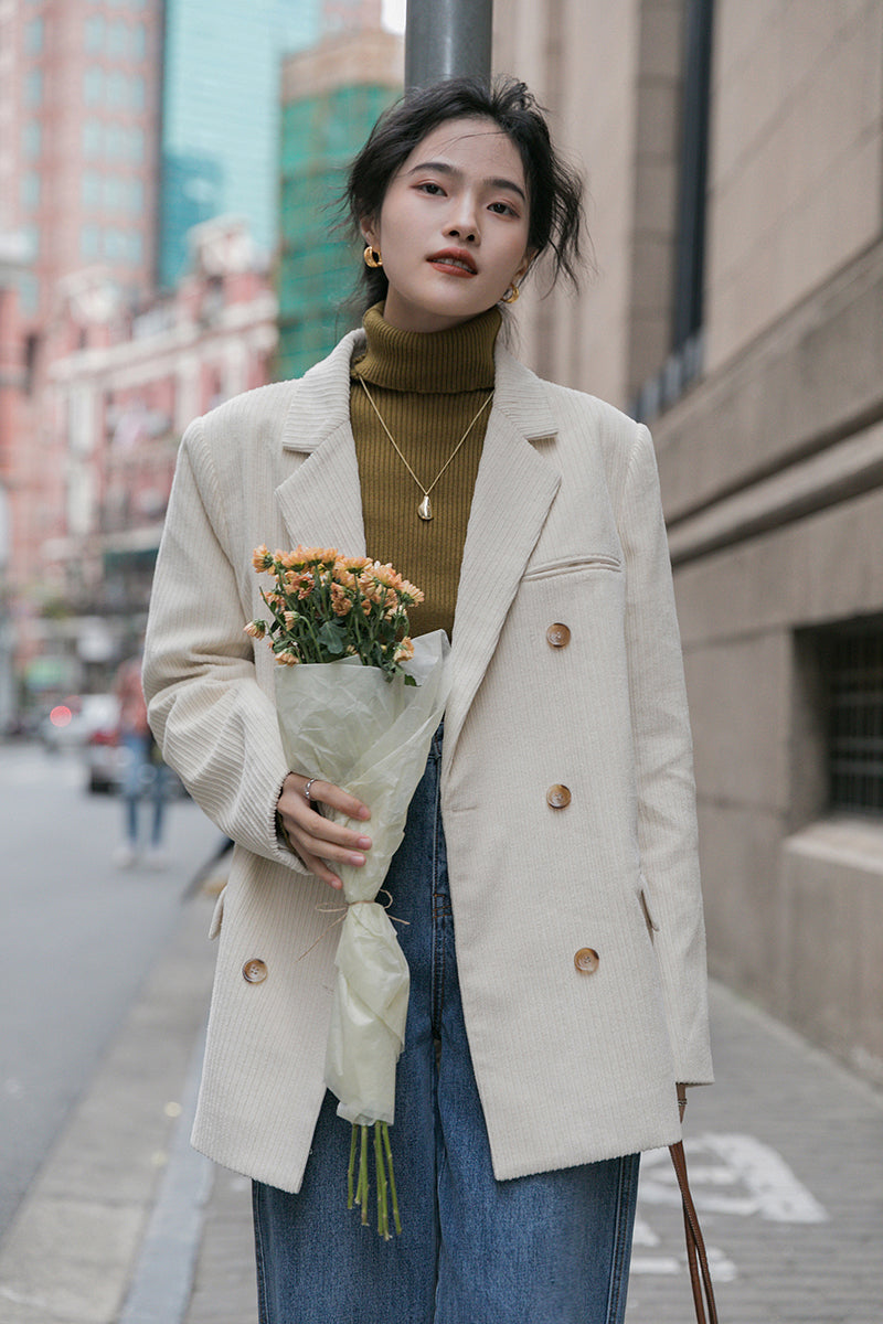 Corduroy Double Breasted Blazer Jacket