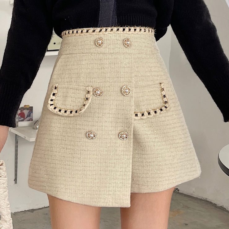 Pantalones cortos asimétricos de tweed preppy