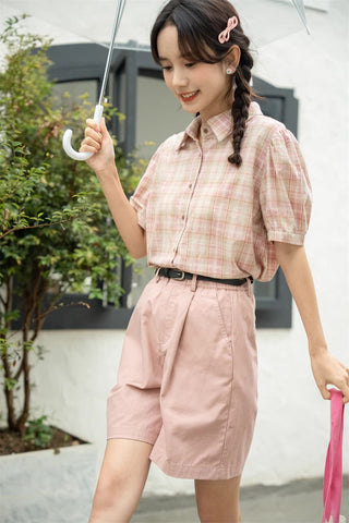 Strawberry Matcha Plaid Blouse