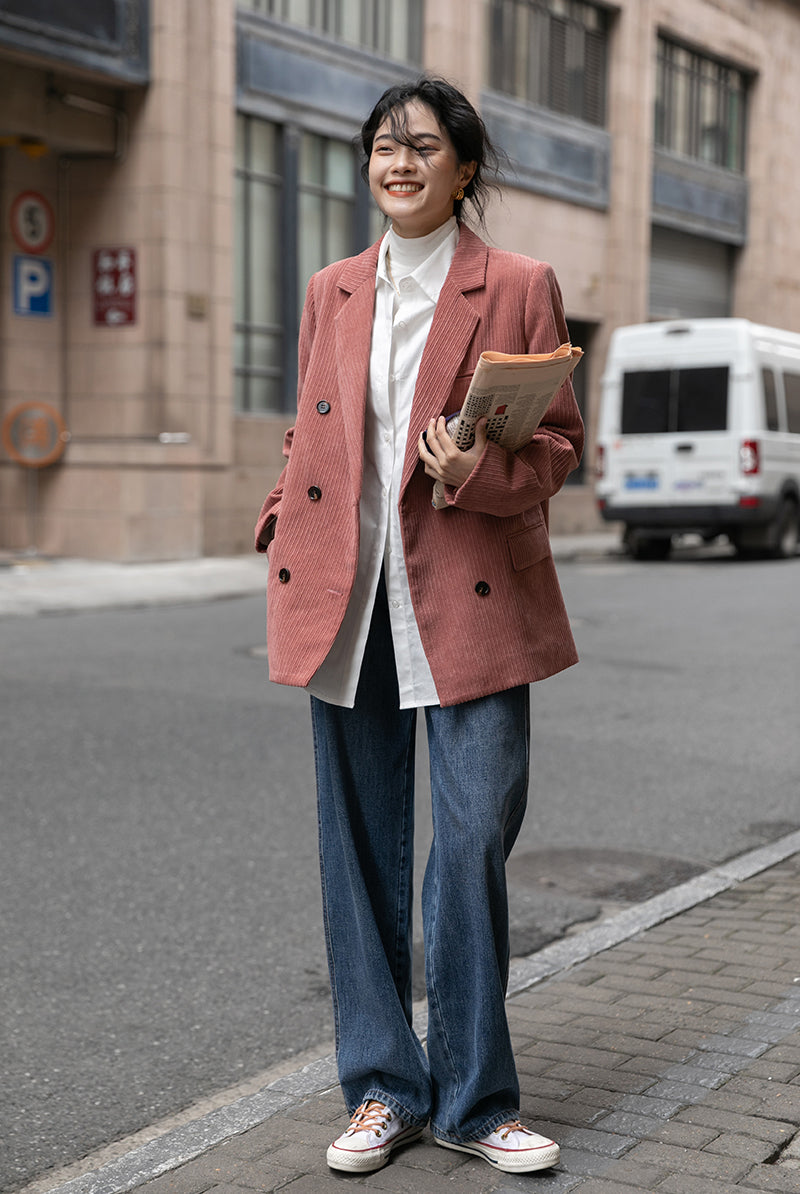 Corduroy Double Breasted Blazer Jacket