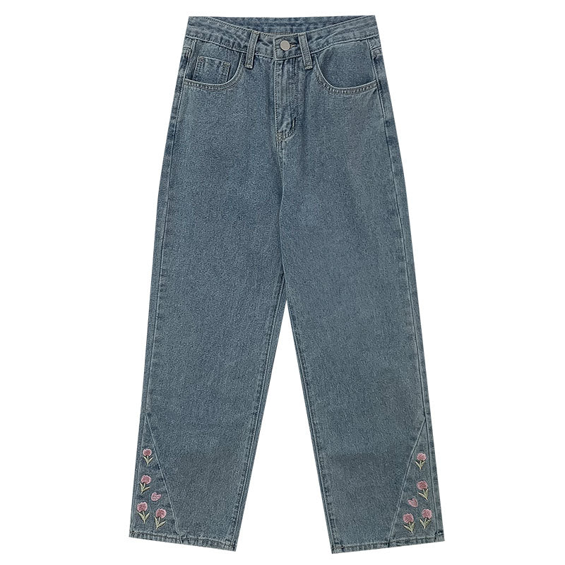 Jeans mit Tulpenspitzen-Stickerei