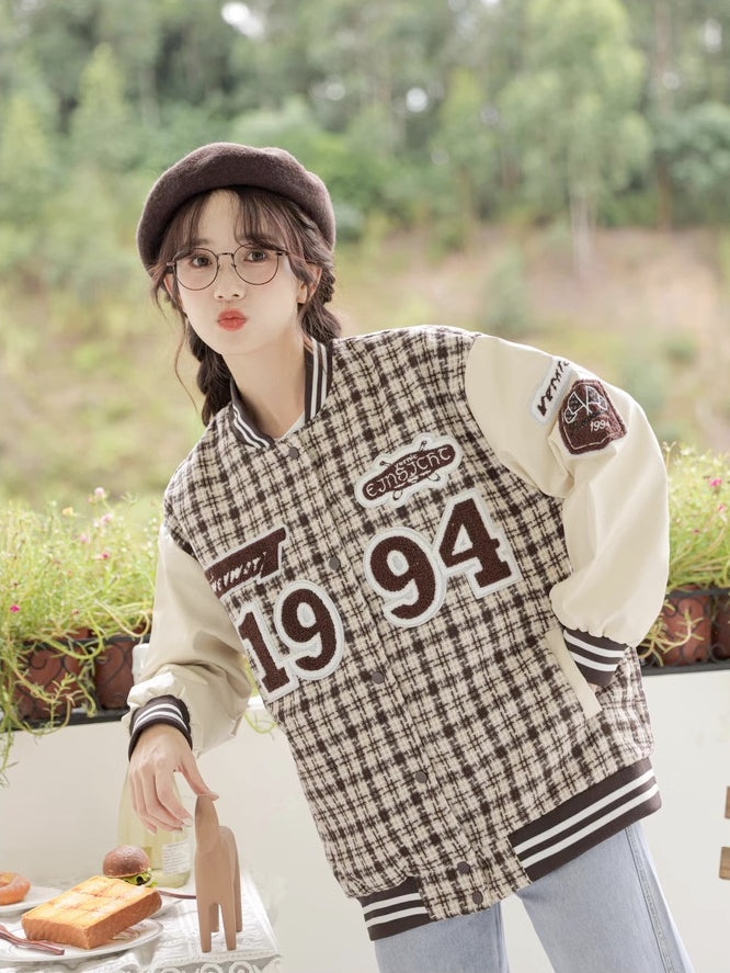 1994 Tweed Plaid Baseball Jacket