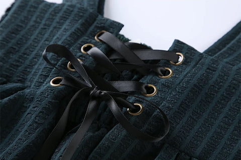 Langärmliges Crêpe-Hosenträgerrock-Set