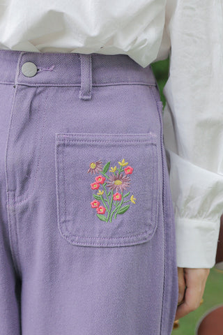 Embroidered Floral Pocket Jeans