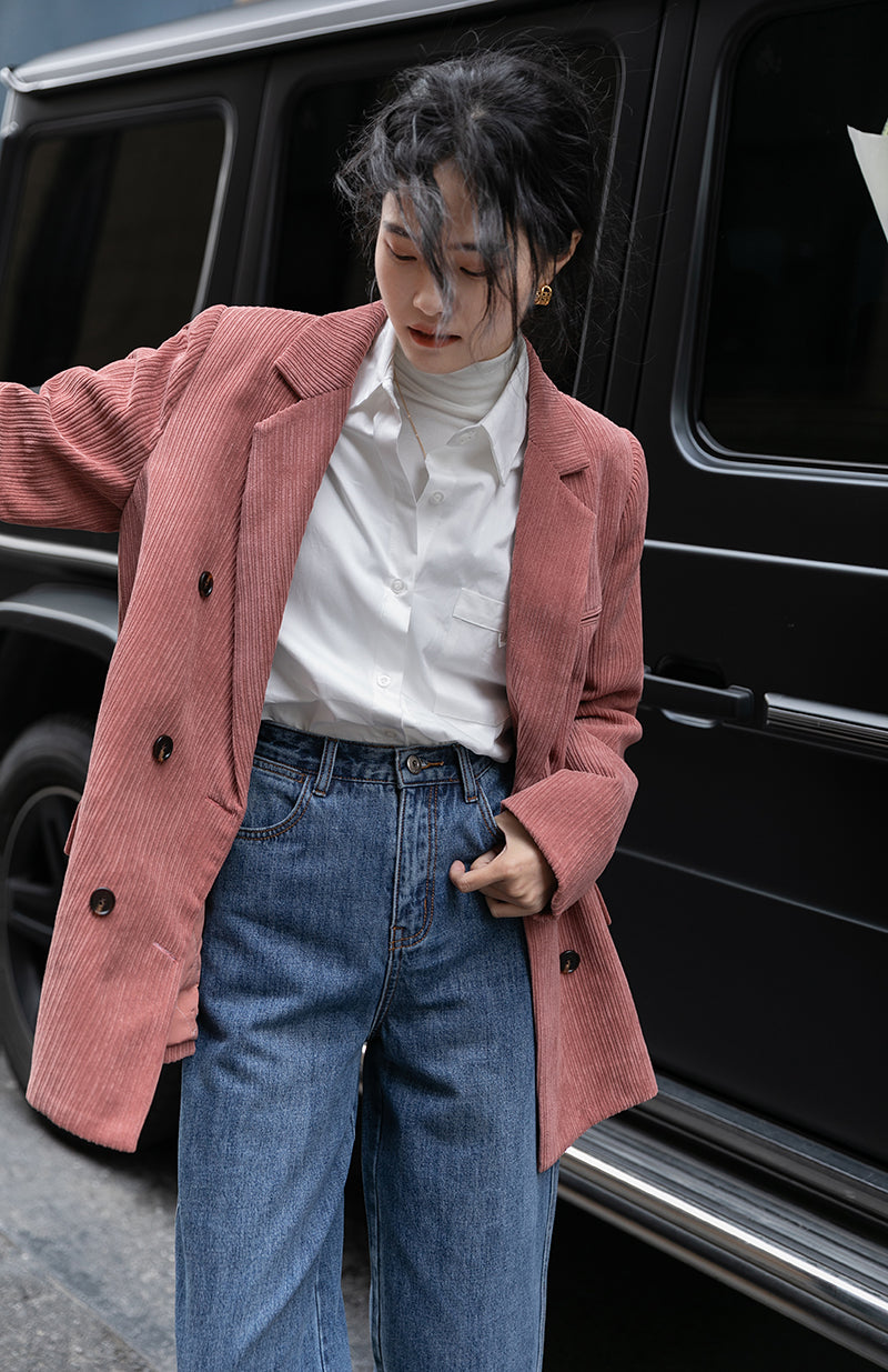 Corduroy Double Breasted Blazer Jacket