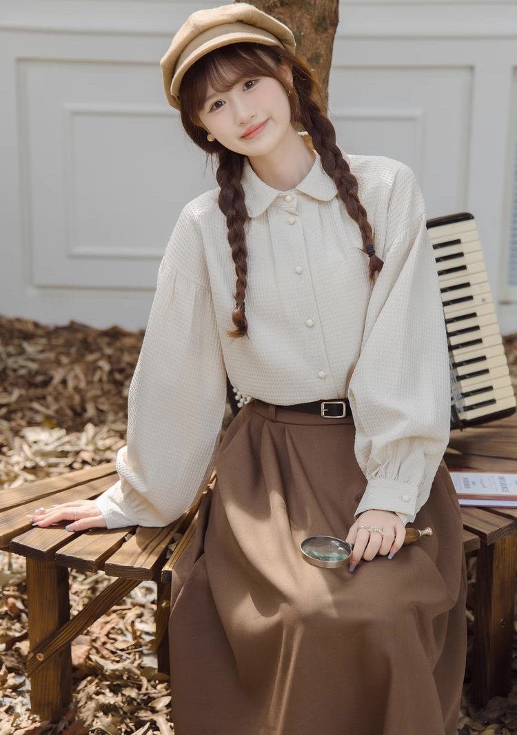 Waffle Puff Sleeve Blouse