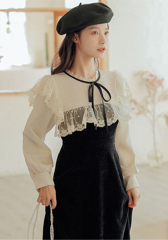 Square Lace High Neck Sweater Dress