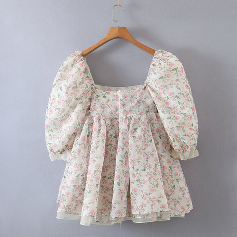 Vestido mini abullonado reversible Rose Tea