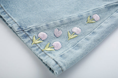 Tulip Tips Embroidered Shorts