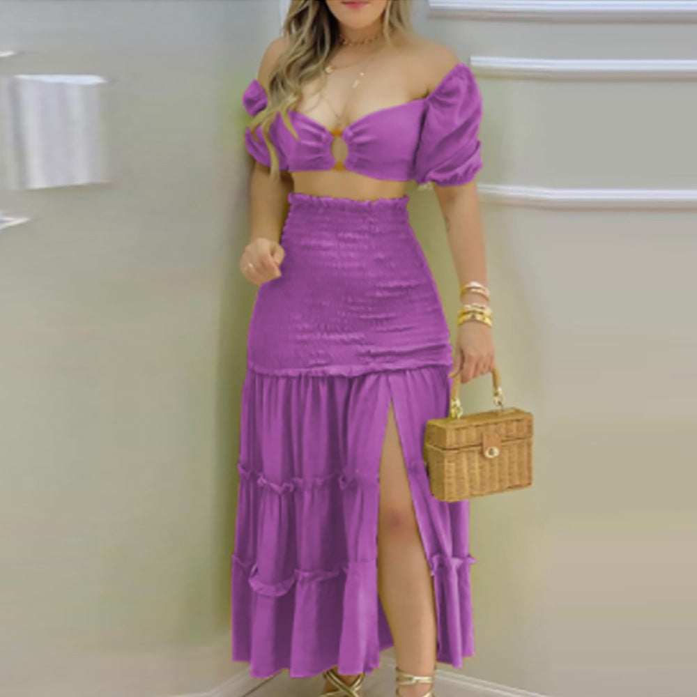 Off-Shoulder Zip-Up Dress Two-Piece Set