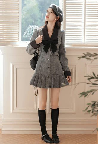 Peter Pan Collar Bow Mini Dress Coat