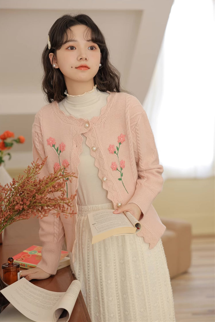 Sweet Floral Embroidered Cardigan