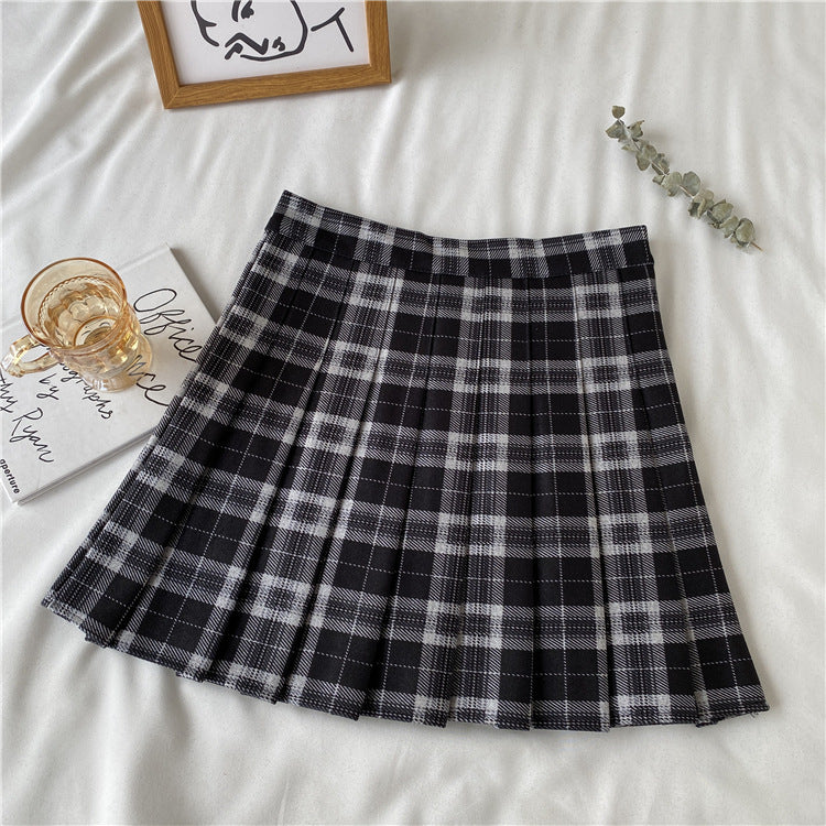 High Waist A-Line Plaid Pleated Skirt