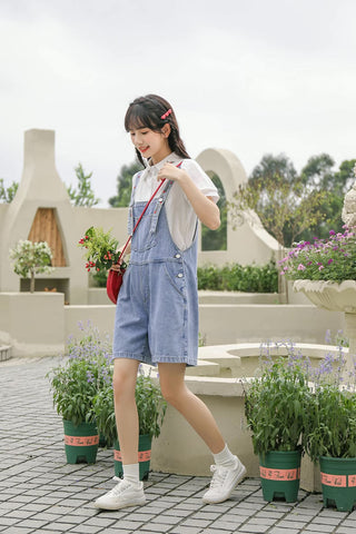 Rosy Days Embroidered Short Overalls