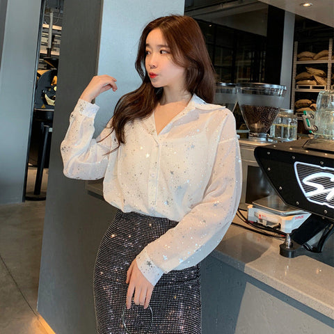 Sheer Starry Button Up Shirt