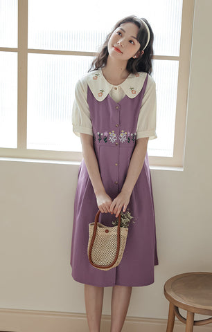 Wild Garden Button Pinafore Dress