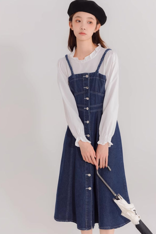 Midi-Camisole-Kleid aus Denim mit Knopfleiste