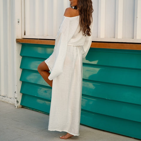 Casual Two-Piece Cotton And Linen Slit Skirt Set