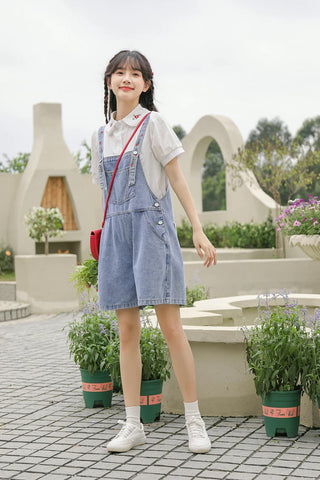 Rosy Days Embroidered Short Overalls