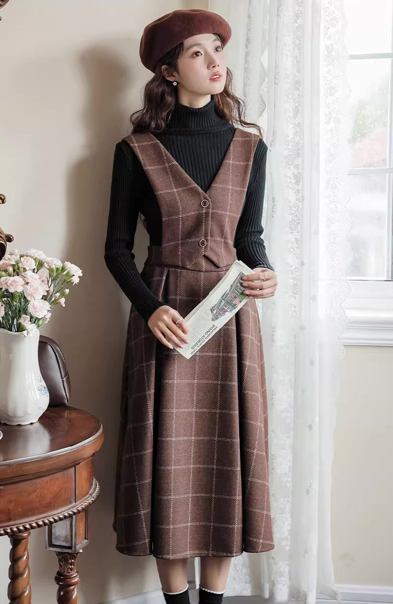 Vestido tipo pichi con chaleco a cuadros