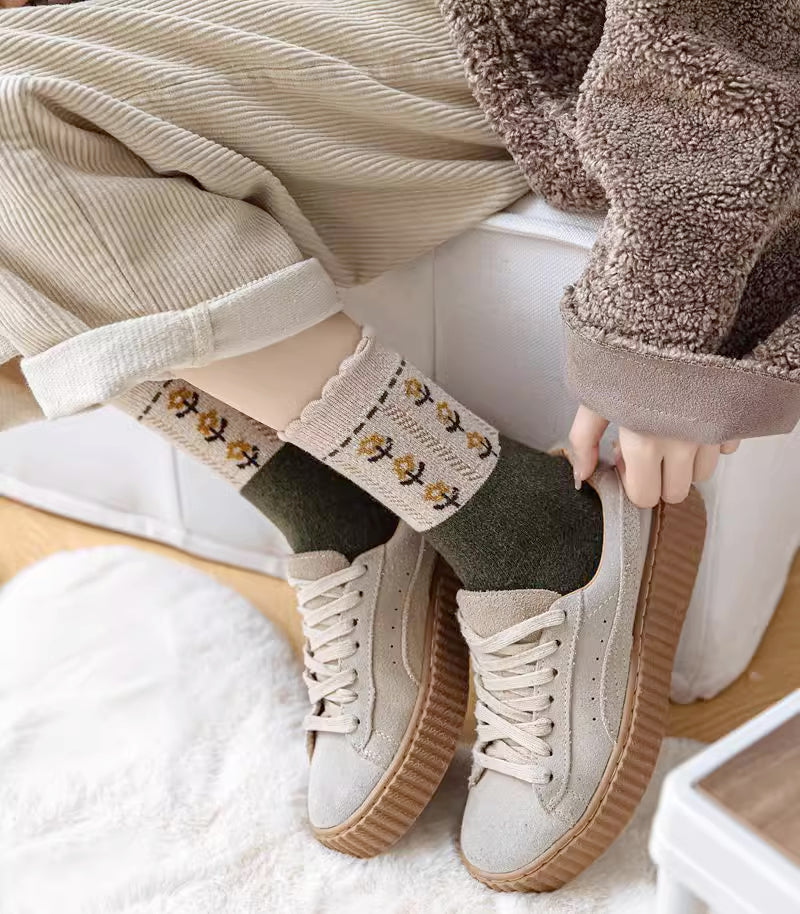 Rustic Daisy Wool Socks