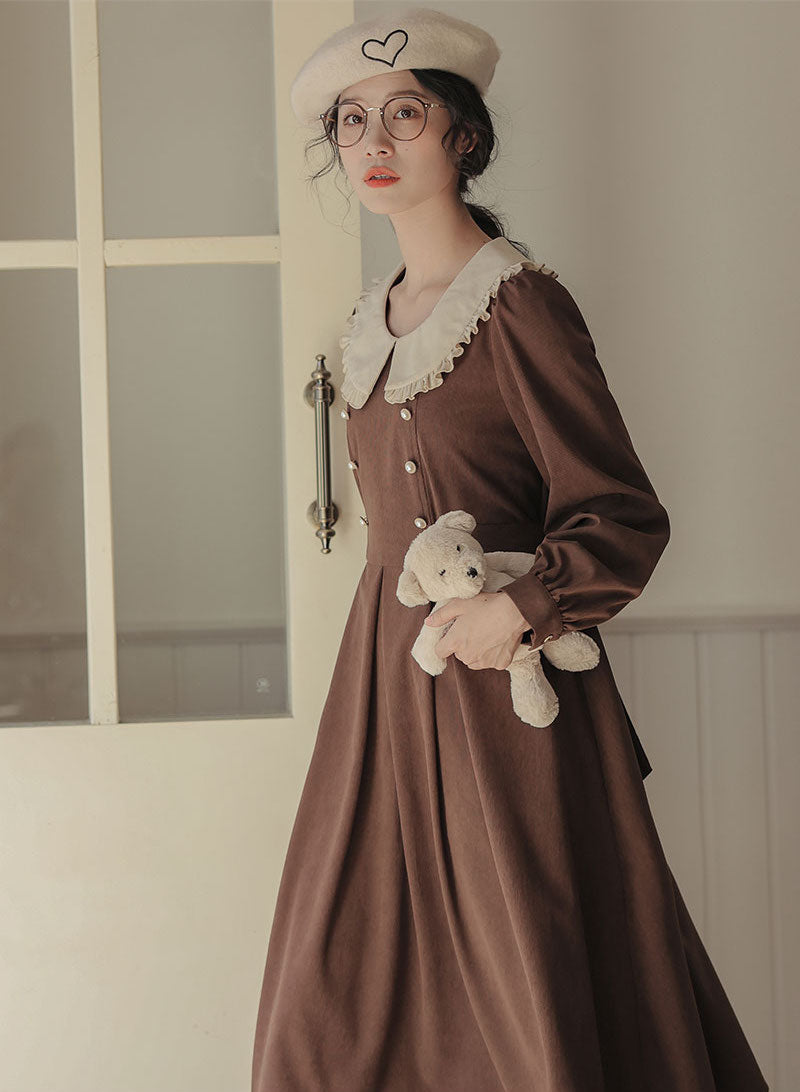Corduroy Suede Peter Pan Midi Dress