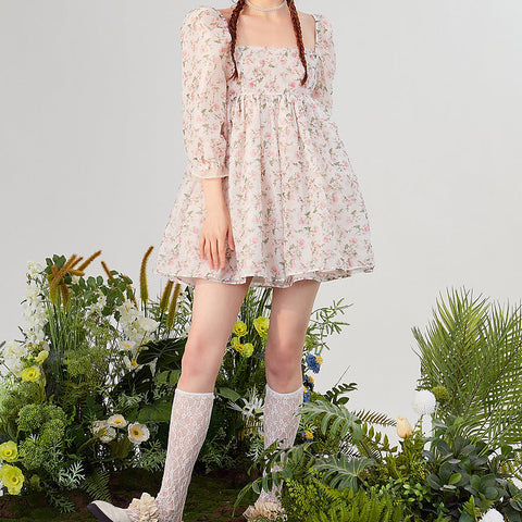 Vestido mini abullonado reversible Rose Tea