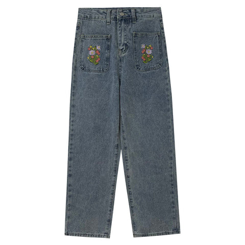 Embroidered Floral Pocket Jeans