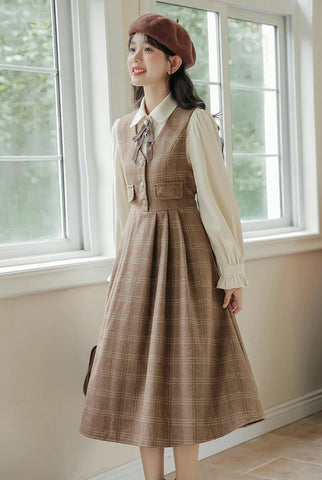 Acorn Plaid Midi-Latzkleid