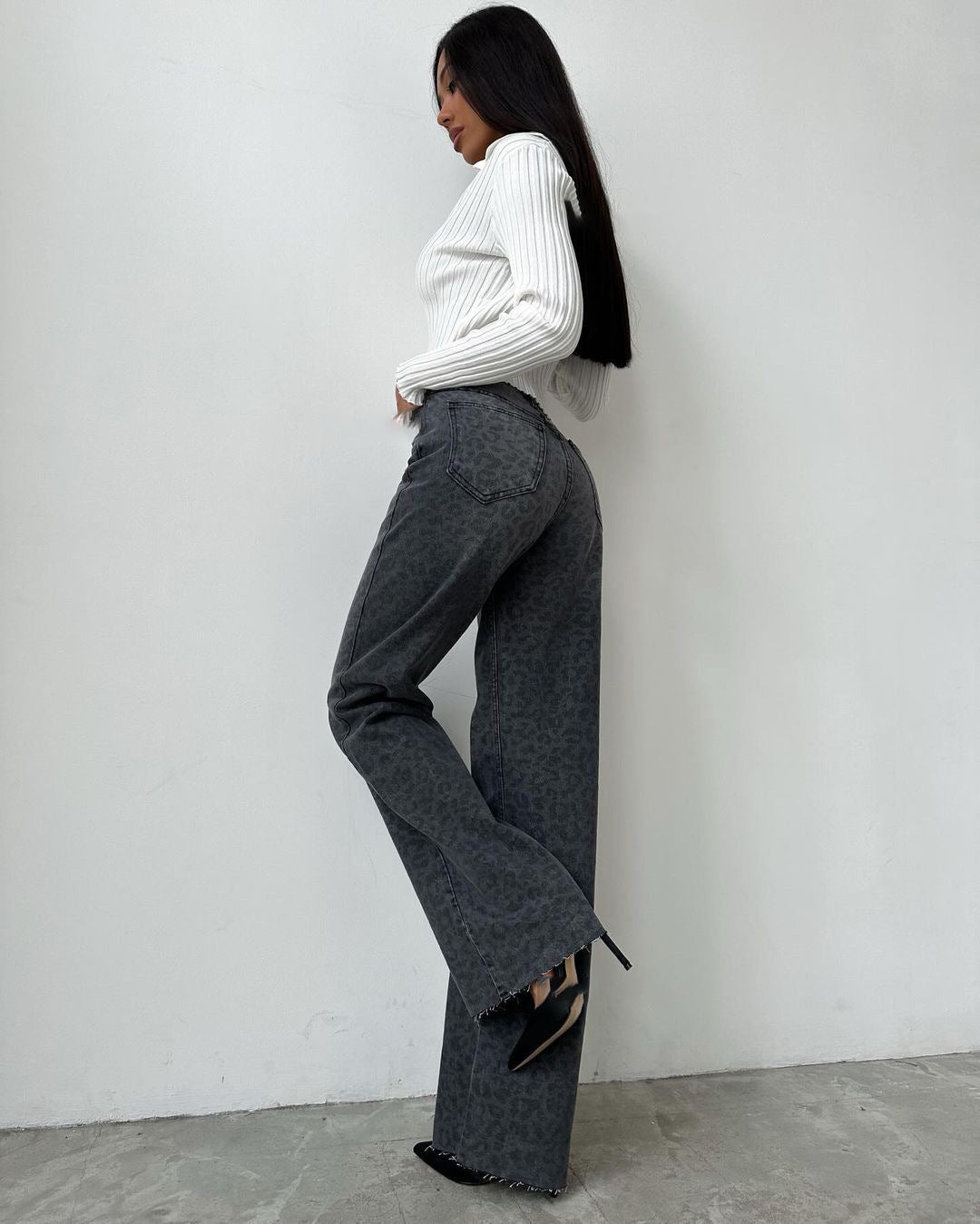 Washed Denim Slim Retro Distressed High Waist Jeans