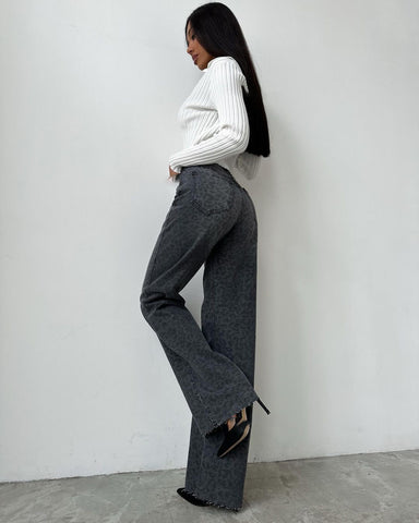 Washed Denim Slim Retro Distressed High Waist Jeans