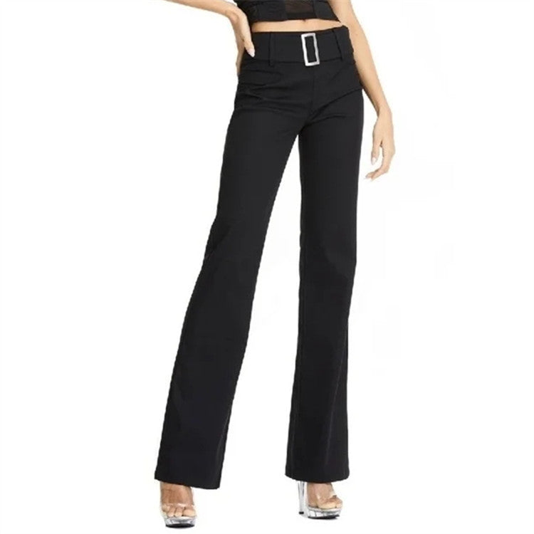 Buckle Belted Flare Leg Pants