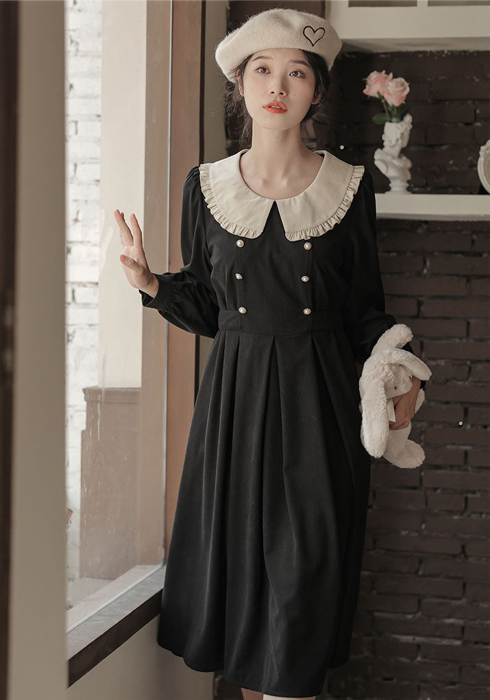 Corduroy Suede Peter Pan Midi Dress