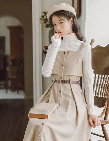 Suede Button Up Cami Pinafore Dress